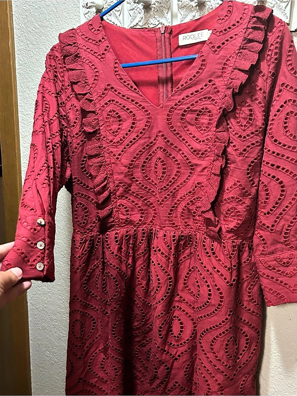 Roolee Roolee Mom Red Eyelet Ruffle Dress, Red, Medium - Picture 6 of 12